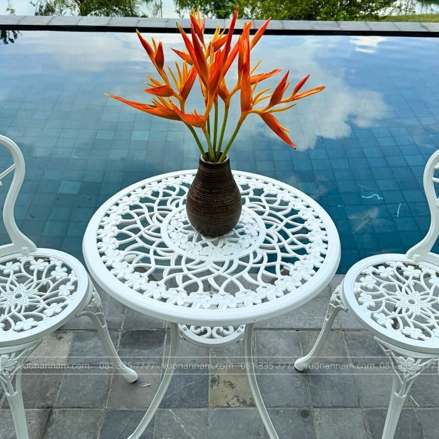Bộ bàn ghế ban công BG-27T màu trắng D60cm - Ảnh 3
