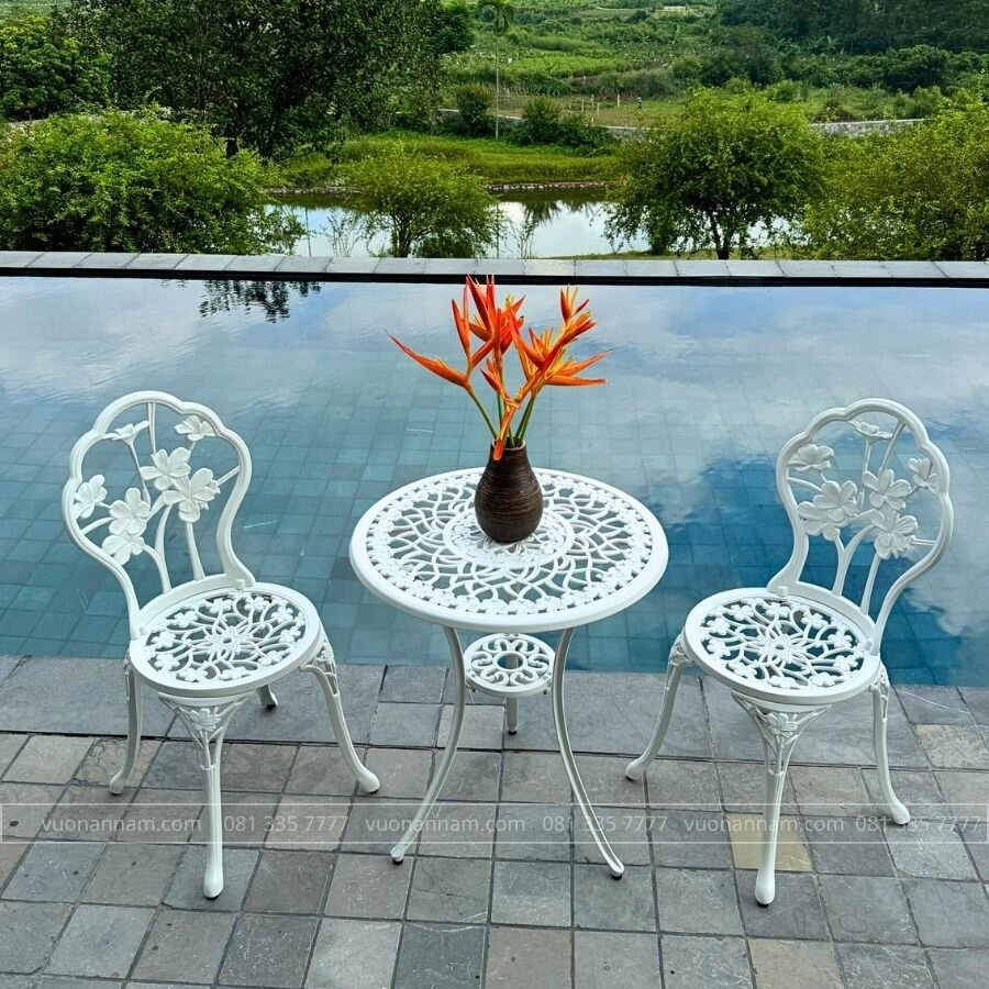 Bộ bàn ghế ban công BG-27T màu trắng D60cm - Ảnh 4