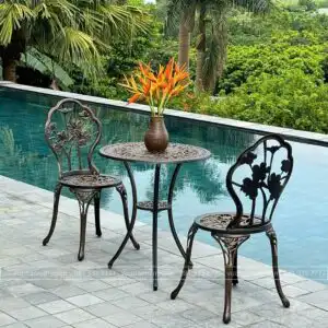 Bộ bàn ghế sân vườn nhôm đúc BG-27N màu nâu bàn D60cm