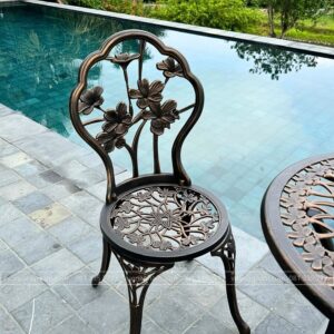 Alternative view of Bộ bàn ghế sân vườn nhôm đúc BG-27N màu nâu bàn D60cm