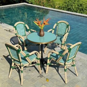 Bộ bàn ghế cafe ngoài trời BTL-082 bàn mặt nhôm cao cấp BC-D70X