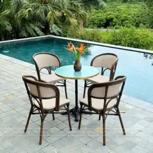 Bộ bàn ghế cafe ngoài trời BTL-GC14 bàn mặt nhôm cao cấp BC-D70X