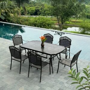 Bộ bàn ghế sân vườn màu nâu 6 ghế BG-05CNN