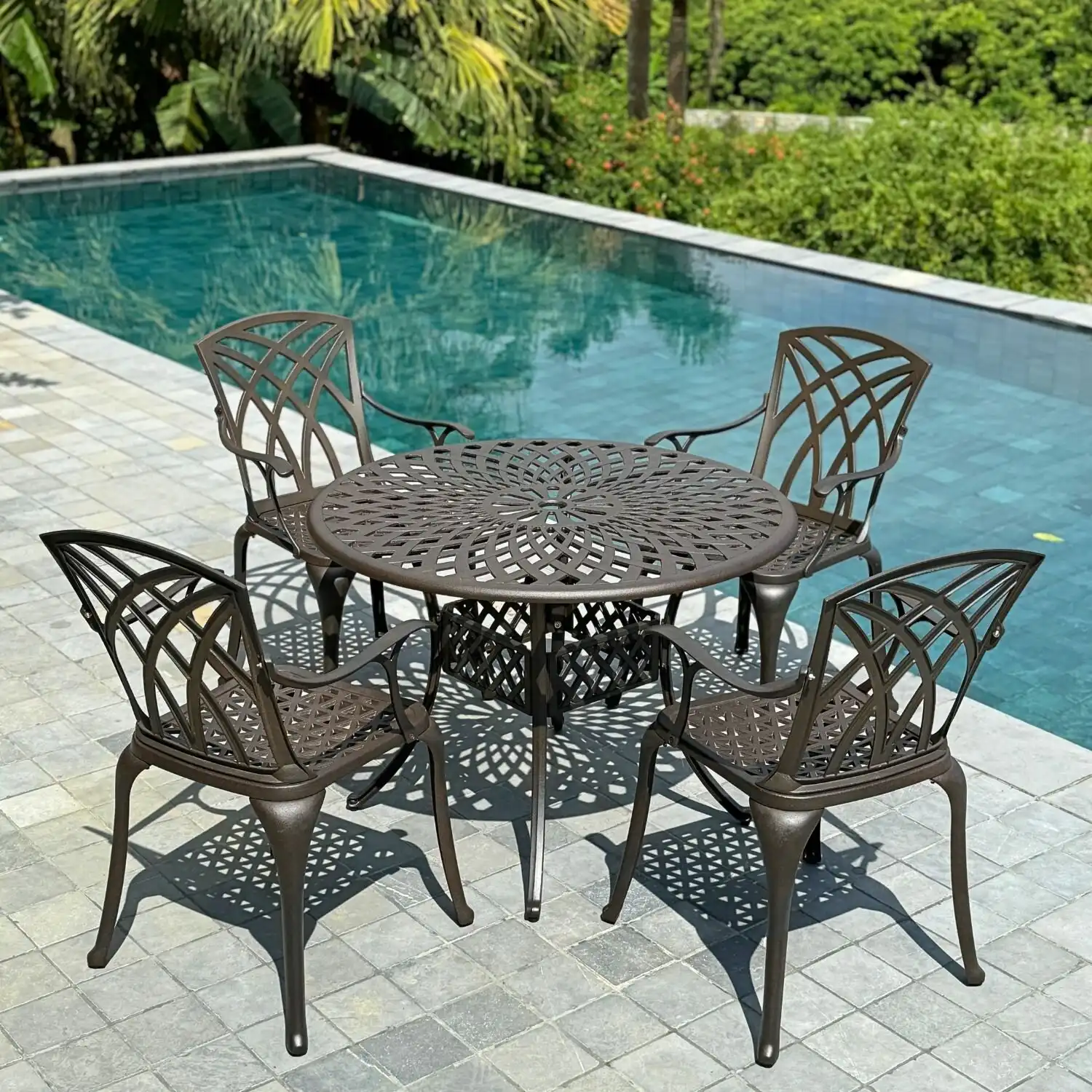 Bộ bàn ghế sân vườn BG-19C màu cát bàn D100cm