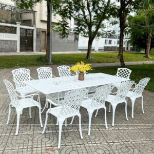 Bộ bàn ghế sân vườn BG-2.5CNT màu trắng 10 ghế