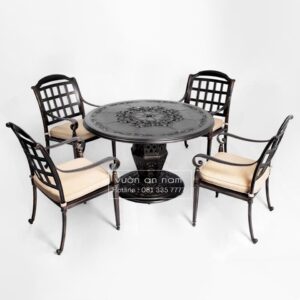 Bộ bàn ghế sân vườn BG-08N màu nâu bàn D120cm