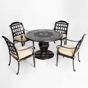 Bộ bàn ghế sân vườn BG-08N màu nâu bàn D120cm