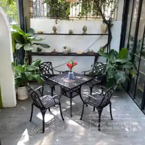 Bộ bàn ghế sân vườn BG19-V80N màu nâu bàn vuông 80cm