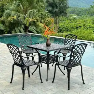 Bộ bàn ghế sân vườn BG21-V80N màu nâu bàn vuông 80cm