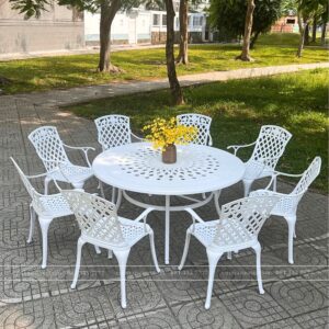 Bộ bàn ghế sân vườn màu trắng 8 ghế BG21-D150T