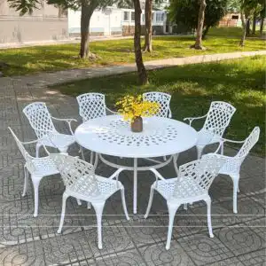 Bộ bàn ghế sân vườn màu trắng 8 ghế BG21-D150T