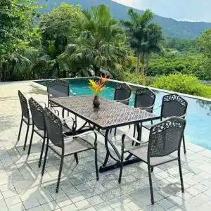 Bộ bàn ghế sân vườn BG05-2.0CNN màu nâu 8 ghế