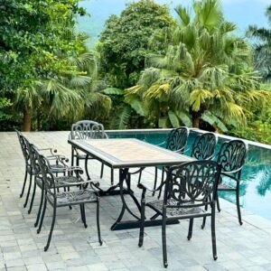 Bộ bàn ghế sân vườn BG-03CNM màu nâu 8 ghế