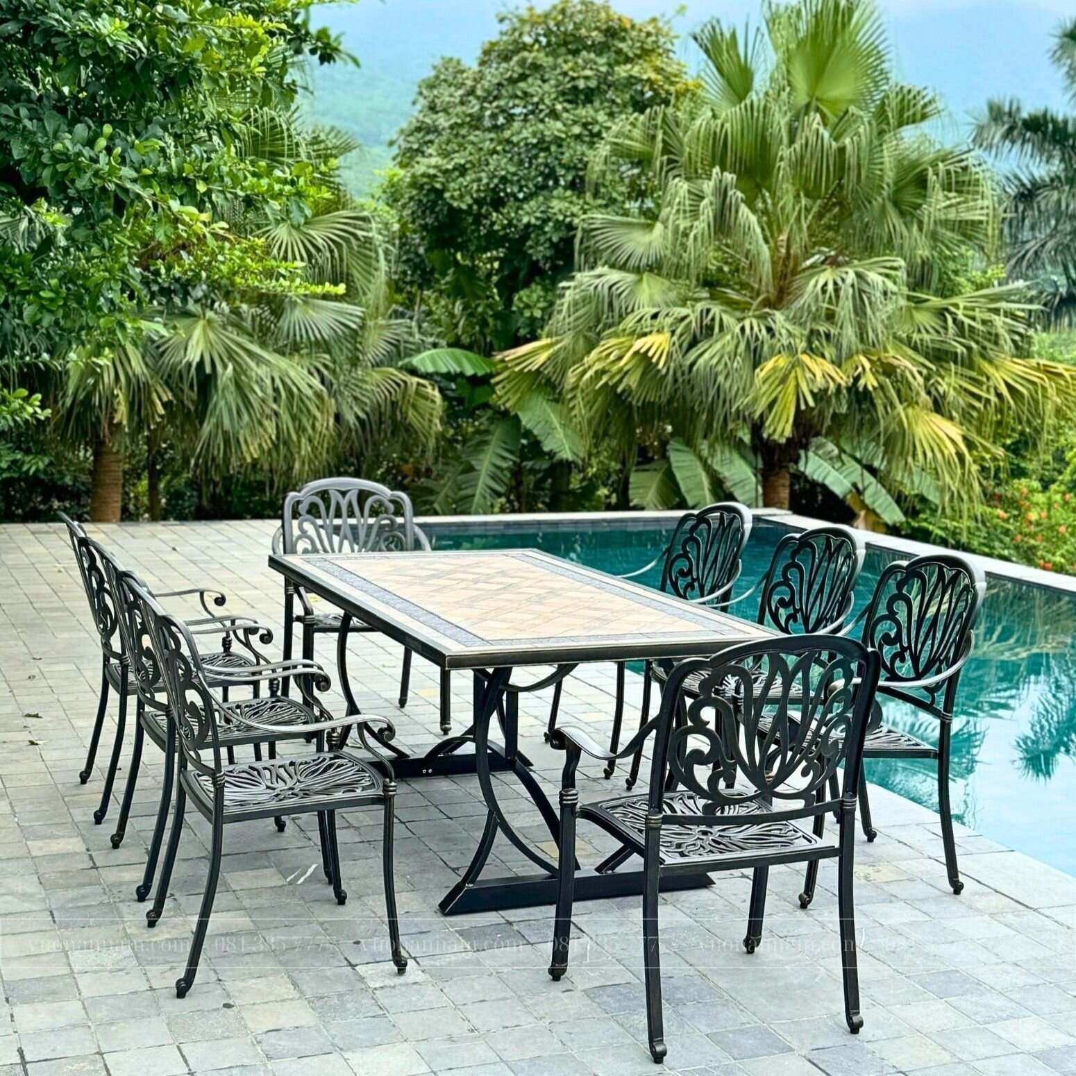 Bộ bàn ghế sân vườn BG-03CNM màu nâu 8 ghế