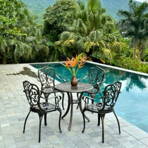 Bộ bàn ghế sân vườn BG-11N màu nâu bàn D70cm