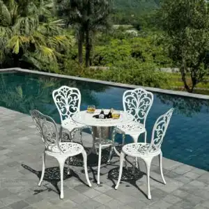 Bộ bàn ghế sân vườn BG-14T màu trắng bàn D70cm