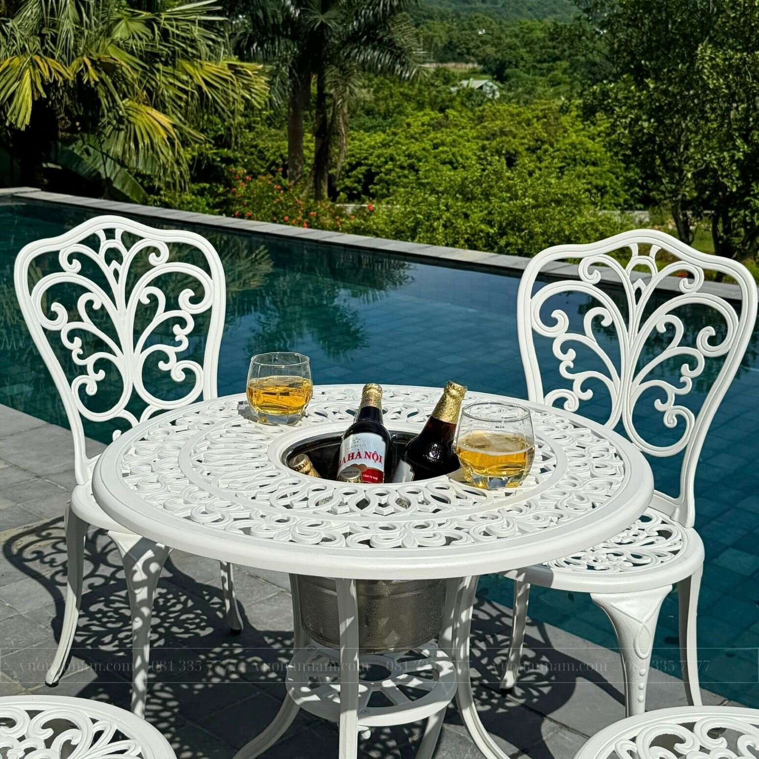 Bộ bàn ghế sân vườn BG-14T màu trắng bàn D70cm - Ảnh 2