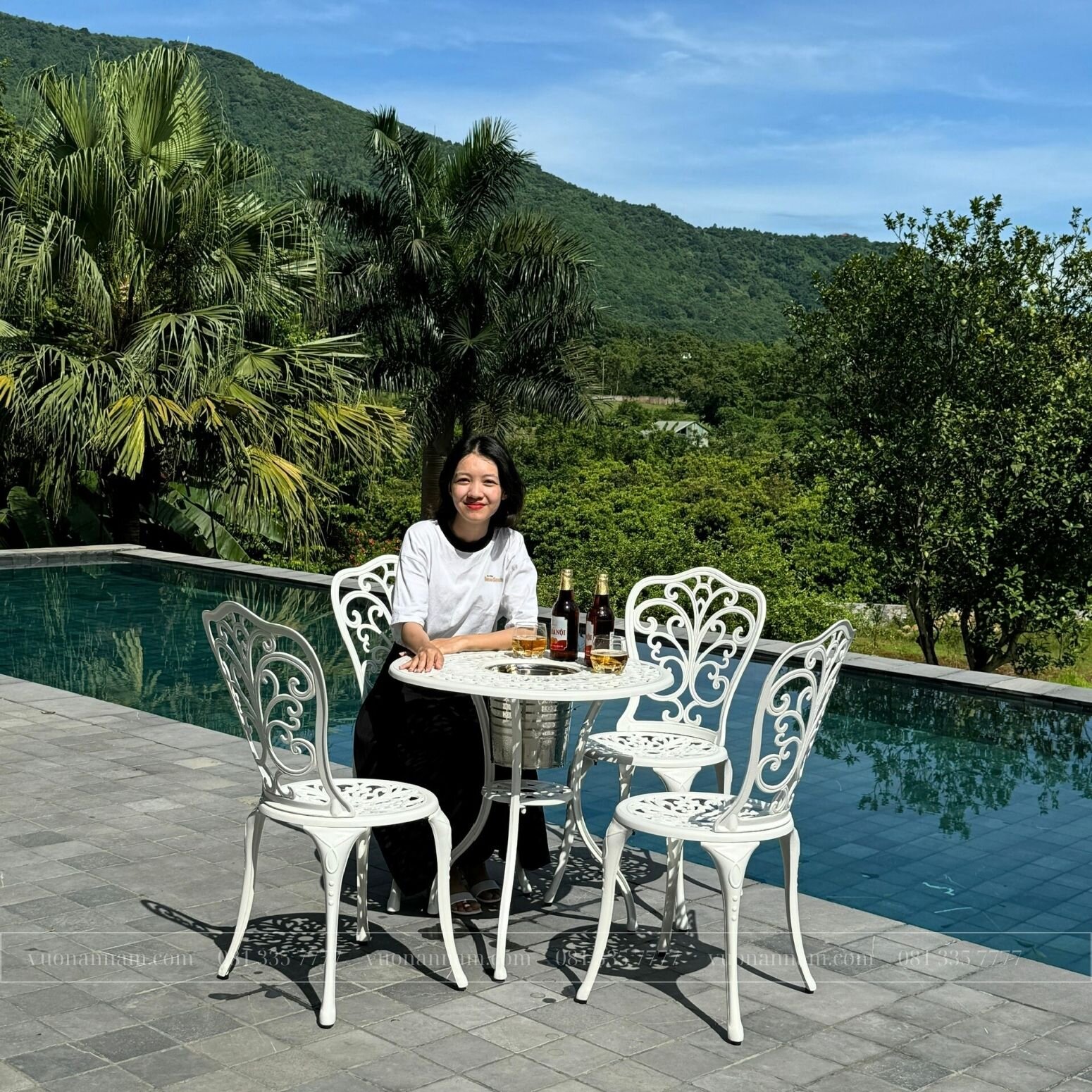 Bộ bàn ghế sân vườn BG-14T màu trắng bàn D70cm - Ảnh 4