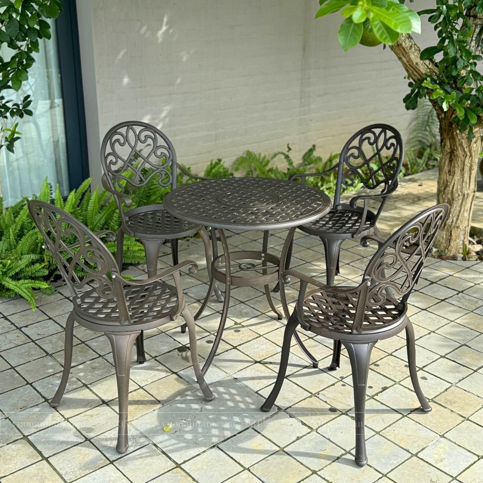 Bộ bàn ghế nhôm đúc BG-017C màu cát bàn D70cm - Ảnh 4