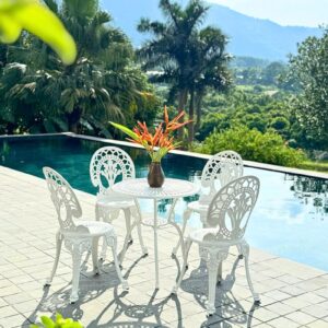 Bộ bàn ghế sân vườn BG-028T màu trắng bàn D65cm