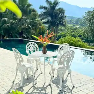 Bộ bàn ghế sân vườn BG-028T màu trắng bàn D65cm