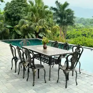 Bộ bàn ghế nhôm đúc màu nâu 8 ghế BG-02CNN