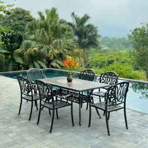 Bộ bàn ghế sân vườn màu nâu 6 ghế BG-03CNN