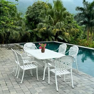 Bộ bàn ghế sân vườn màu trắng 6 ghế BG-04CNT