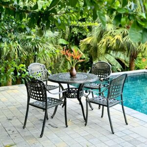 Bộ bàn ghế ngoài trời BG-04N màu nâu bàn D100cm