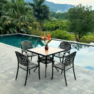 Bộ bàn ghế sân vườn BG-04VM màu nâu bàn vuông 94cm