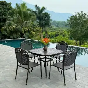 Bộ bàn ghế nhôm đúc sân vườn BG-05N màu nâu bàn vuông 100cm