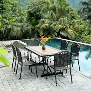 Bộ bàn ghế sân vườn màu nâu 6 ghế BG-05CNM