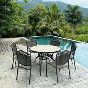 Bộ bàn ghế sân vườn màu nâu 6 ghế BG-05TM