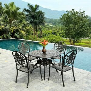 Bộ bàn ghế sân vườn BG-06N màu nâu bàn D100cm