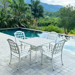 Bộ bàn ghế sân vườn BG-08VT màu trắng bàn vuông 100cm