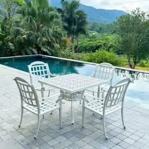 Bộ bàn ghế sân vườn BG-08VT màu trắng bàn vuông 100cm