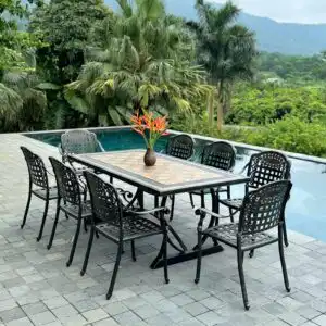 Bộ bàn ghế nhôm đúc BG-04CNM màu nâu 8 ghế