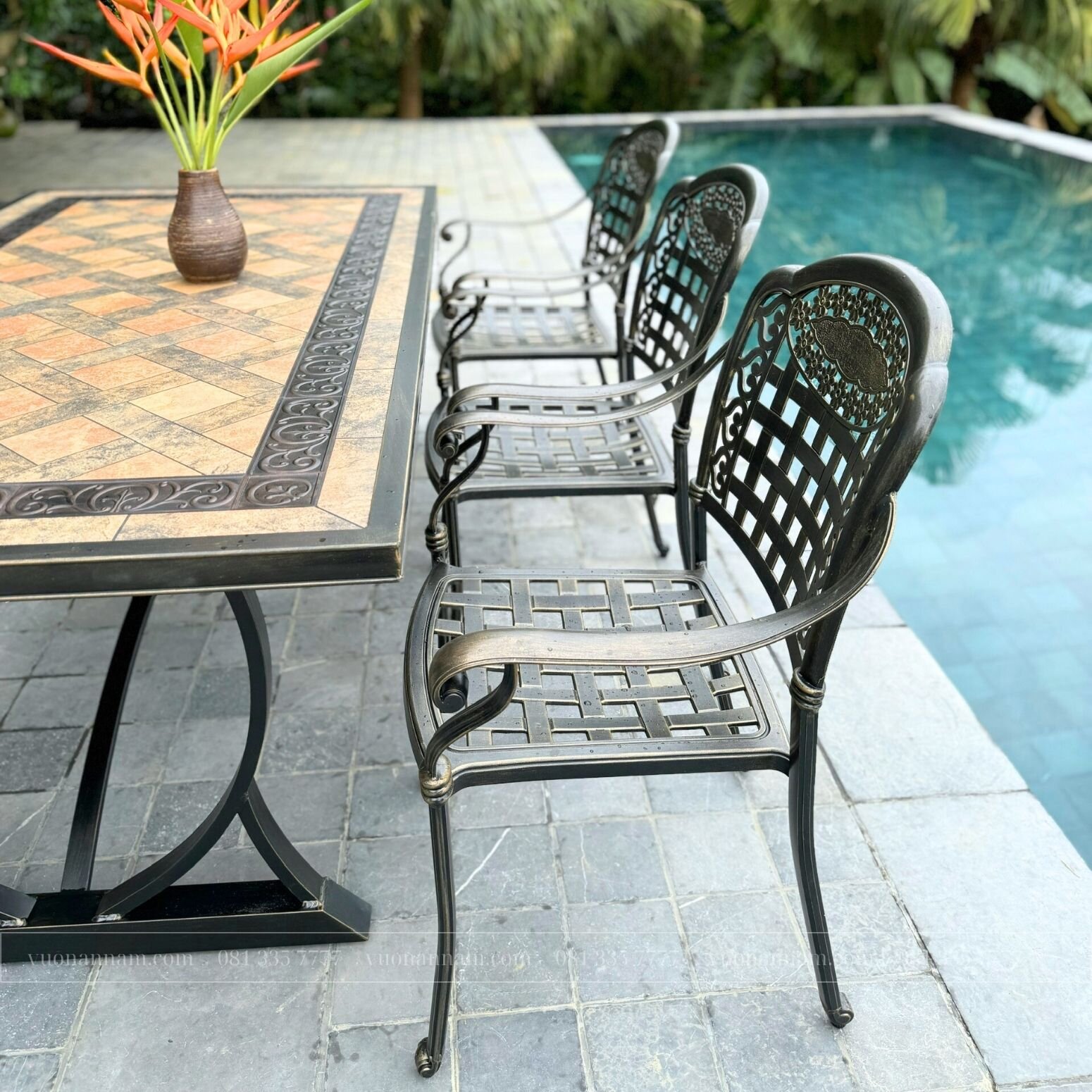 Bộ bàn ghế nhôm đúc BG-04CNM màu nâu 8 ghế - Ảnh 2