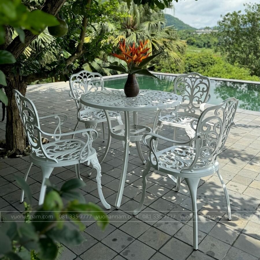 Bộ bàn ghế sân vườn BG-10T màu trắng bàn D83cm - Ảnh 4