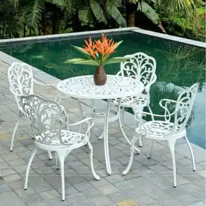 Bộ bàn ghế sân vườn BG-10T màu trắng bàn D83cm