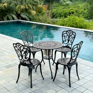 Bộ bàn ghế sân vườn BG-14N màu nâu bàn D70cm