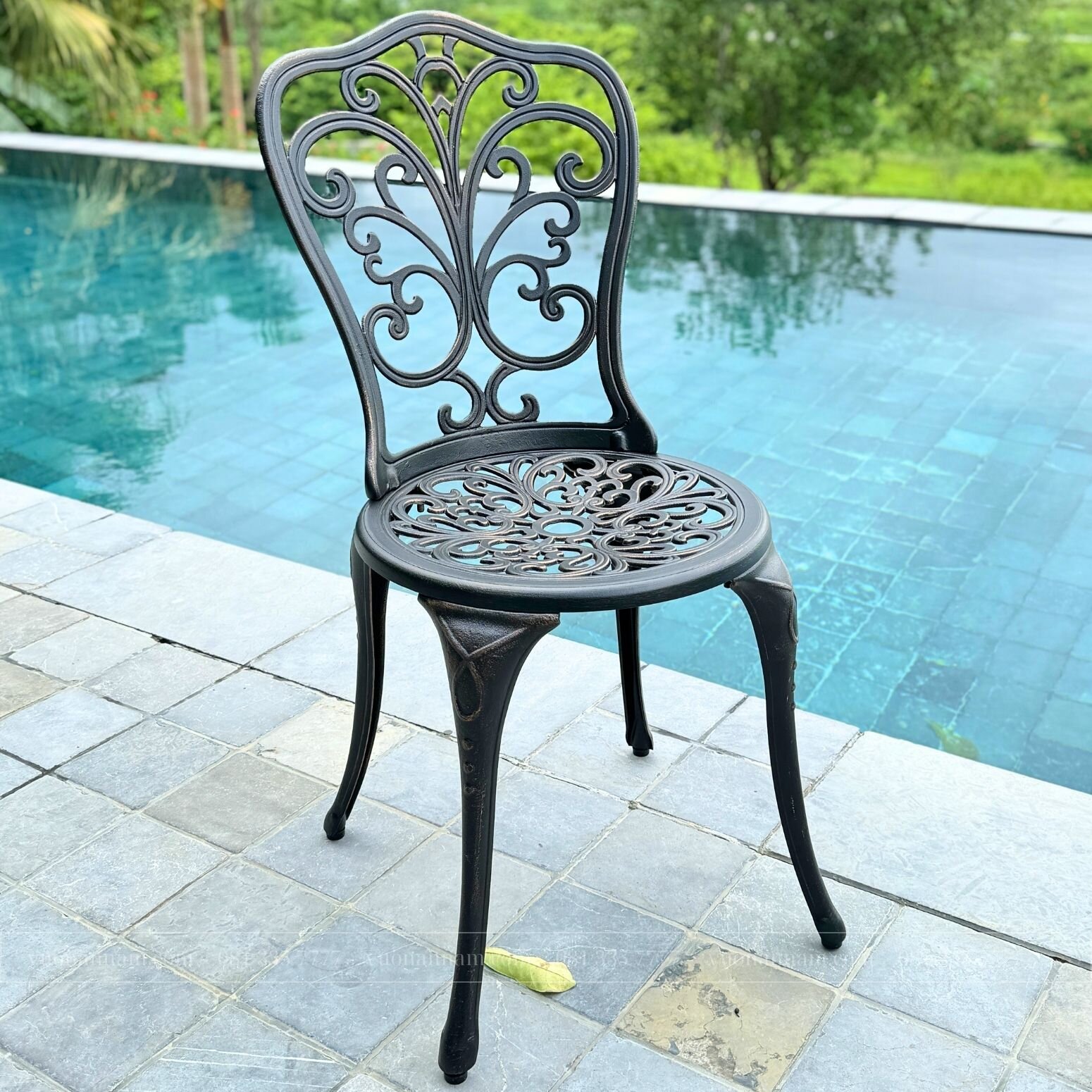 Bộ bàn ghế sân vườn BG-14N màu nâu bàn D70cm - Ảnh 2