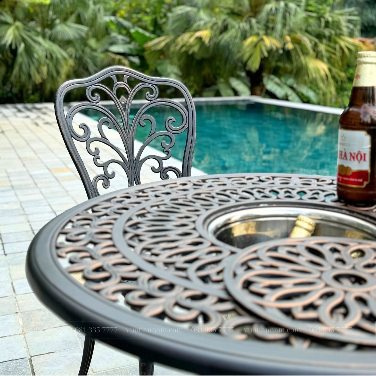 Bộ bàn ghế sân vườn BG-14N màu nâu bàn D70cm - Ảnh 3