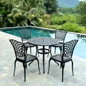 Bộ bàn ghế sân vườn BG-16 màu nâu bàn D90cm