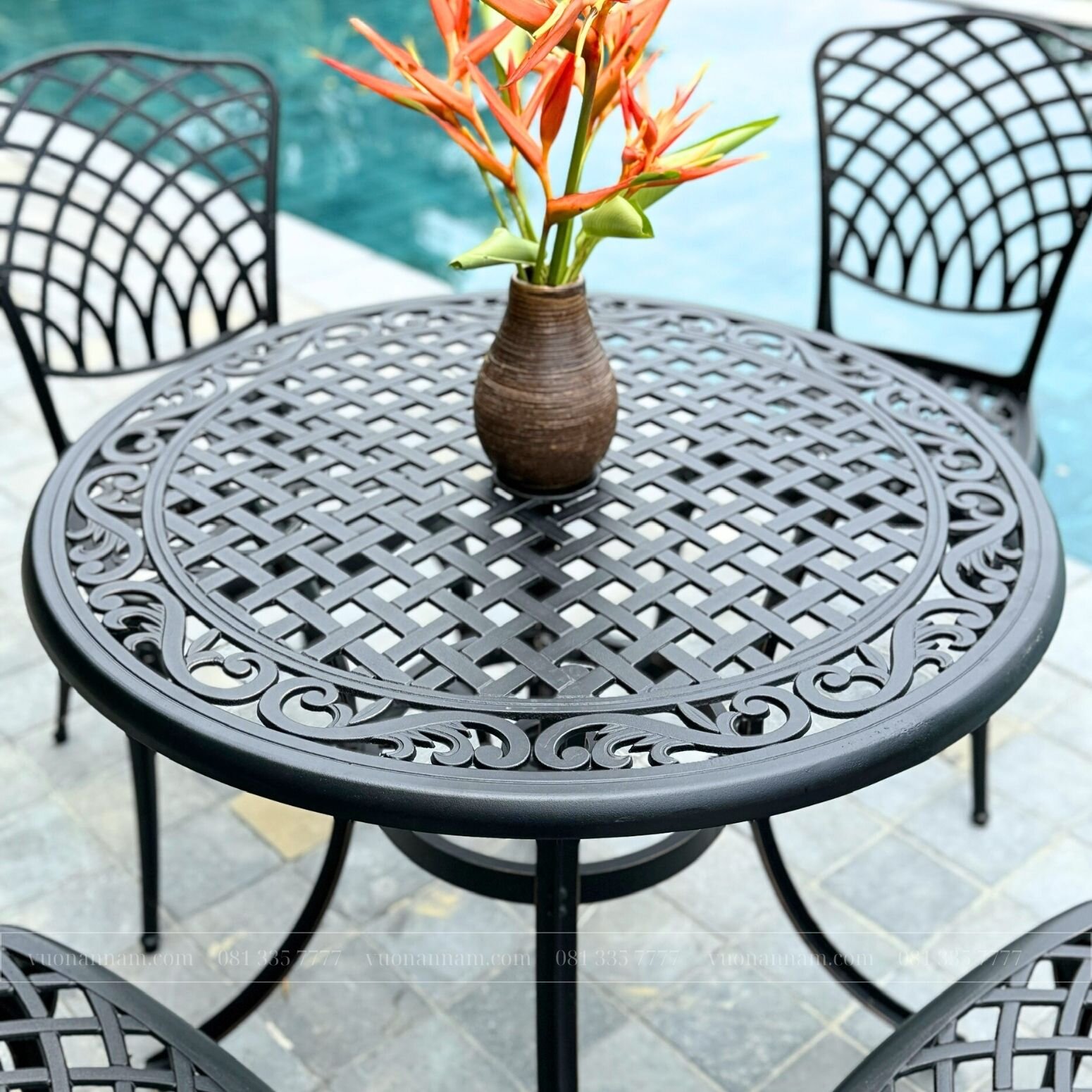 Bộ bàn ghế sân vườn BG-16 màu nâu bàn D90cm - Ảnh 3