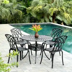 Bộ bàn ghế sân vườn BG-19N màu nâu bàn D100cm