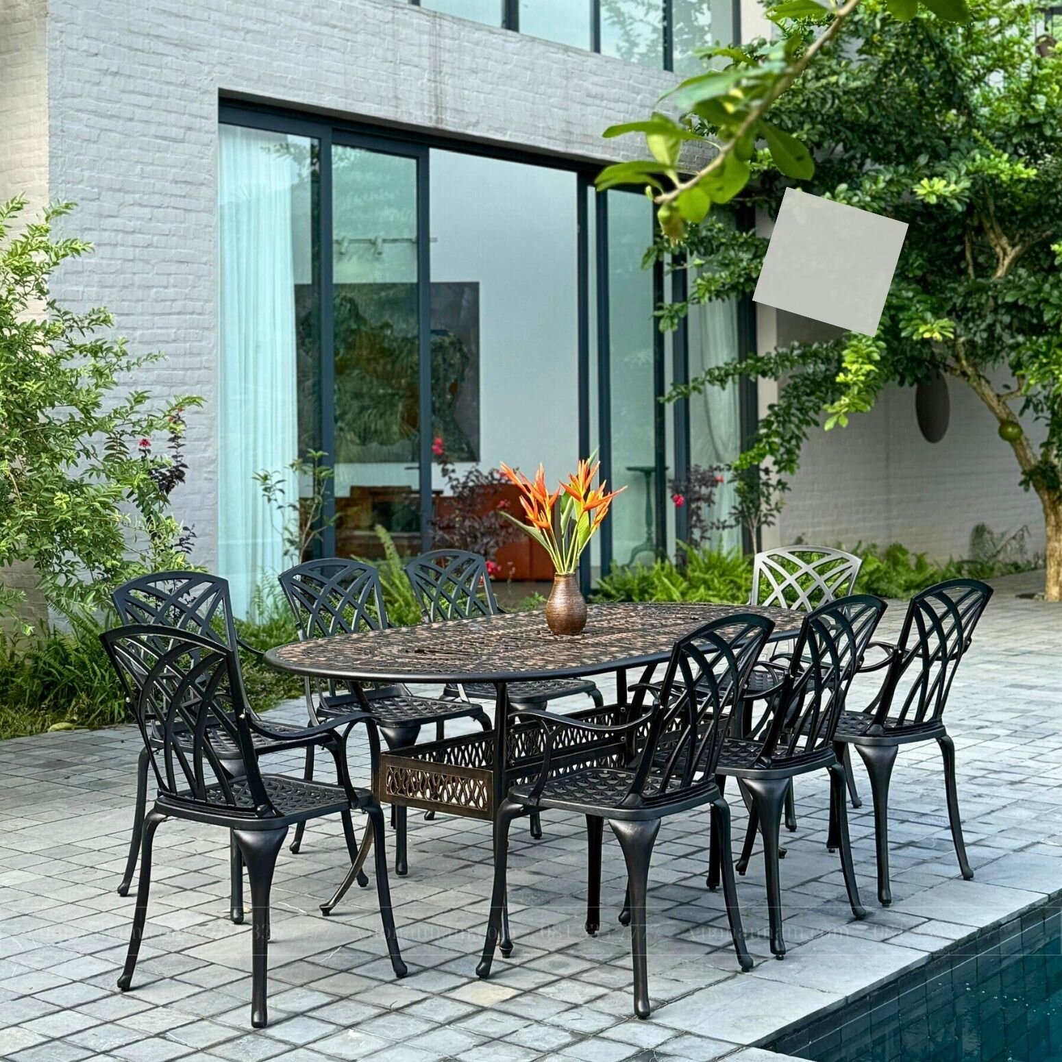 Bộ bàn ghế nhôm đúc màu nâu 8 ghế BG-19EN - Ảnh 4