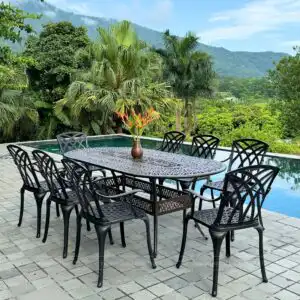 Bộ bàn ghế nhôm đúc màu nâu 8 ghế BG-19EN