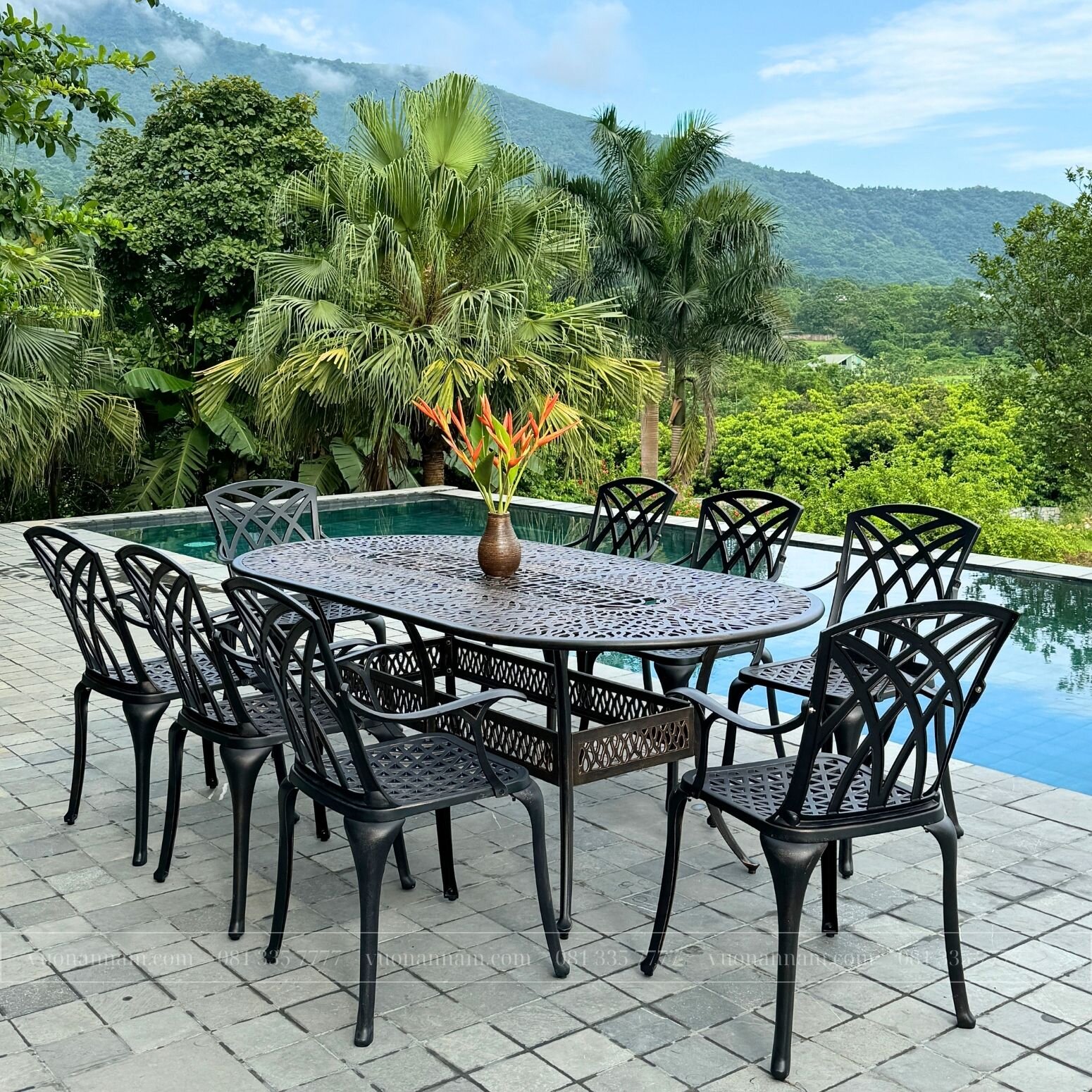 Bộ bàn ghế nhôm đúc màu nâu 8 ghế BG-19EN