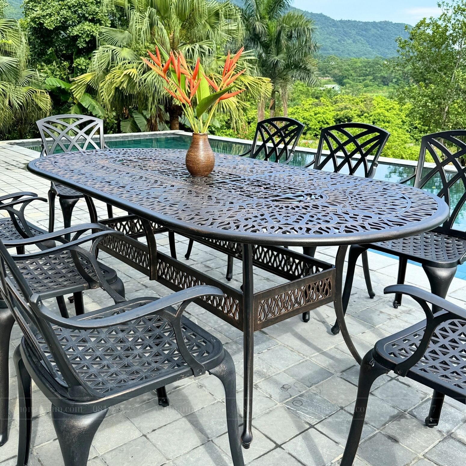 Bộ bàn ghế nhôm đúc màu nâu 8 ghế BG-19EN - Ảnh 3